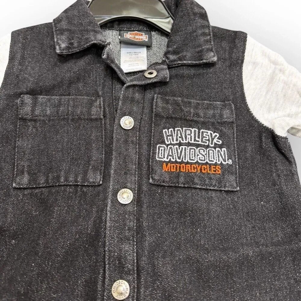 Harley-Davidson Infant B&S Denim Black Work Shop Coveralls Item #3060102 12/18M